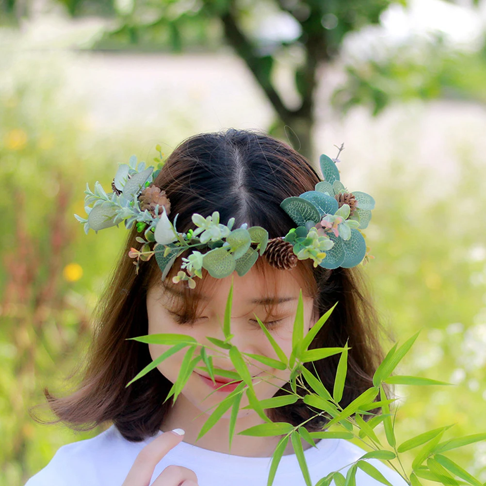 

1Pcs Pine Cone Headdress Lightweight Comfortable Wedding Party Photo Headband Bridal Flower Wreath Cosplay Hair Hoop