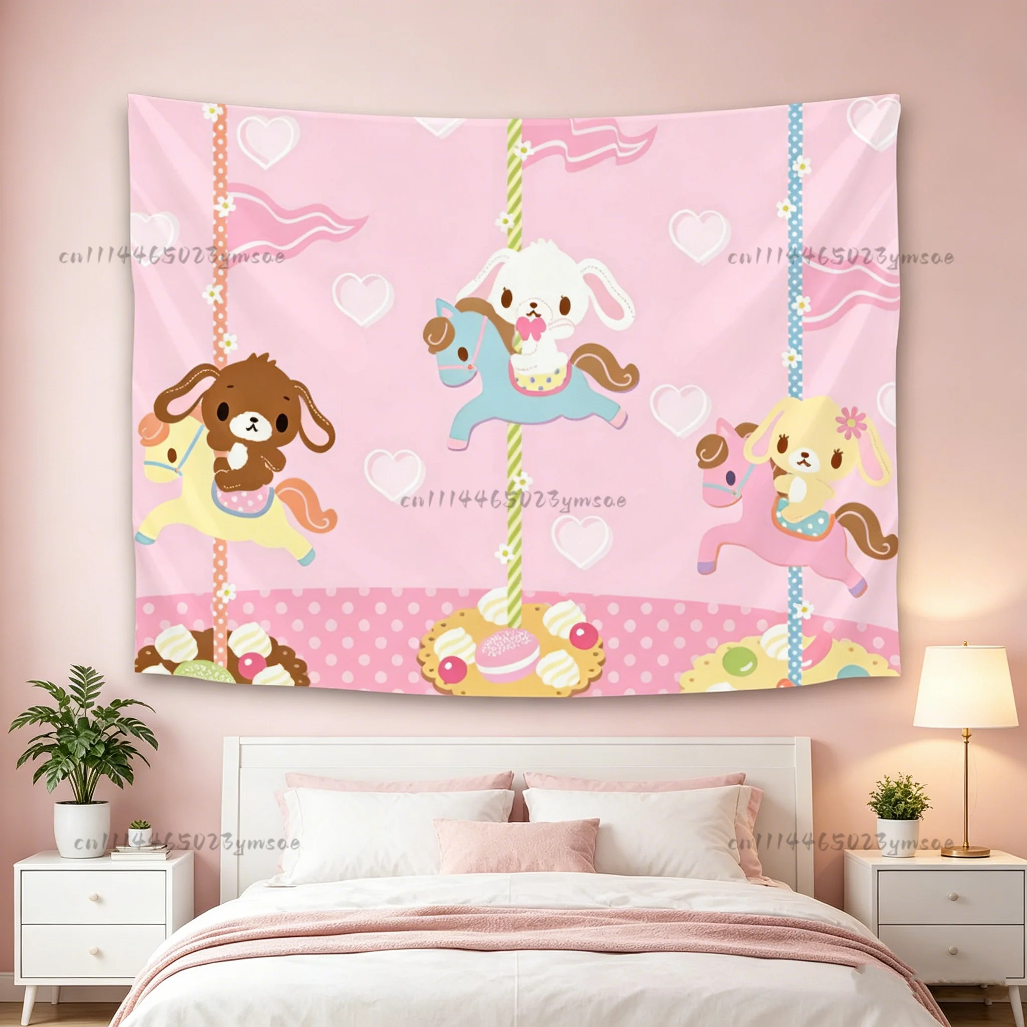 Cartoon Carousel Tapestry Anime Tapestry Aesthetic Dorm Wall Background Cloth Teen Girls Room Decor Perfect Gift for Fans Flags
