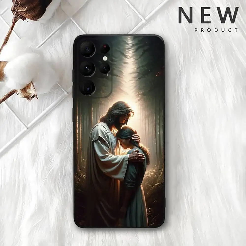 Casing Ponsel Iman Kristen Agama Yesus untuk Samsung S 25,24,23,22,30,21,10,9,Ultra,Plus,Lite,FE,4,5G Casing Lembut Hitam