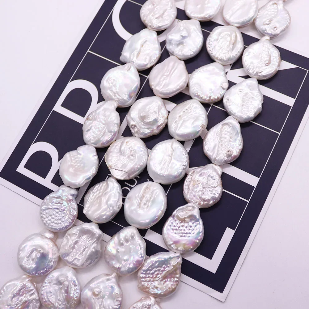 Natural Freshwater Pearl Round Button Beads White Straight Holes Loose Bead 1 Strand DIY Necklace Bracelet Earring Accessory