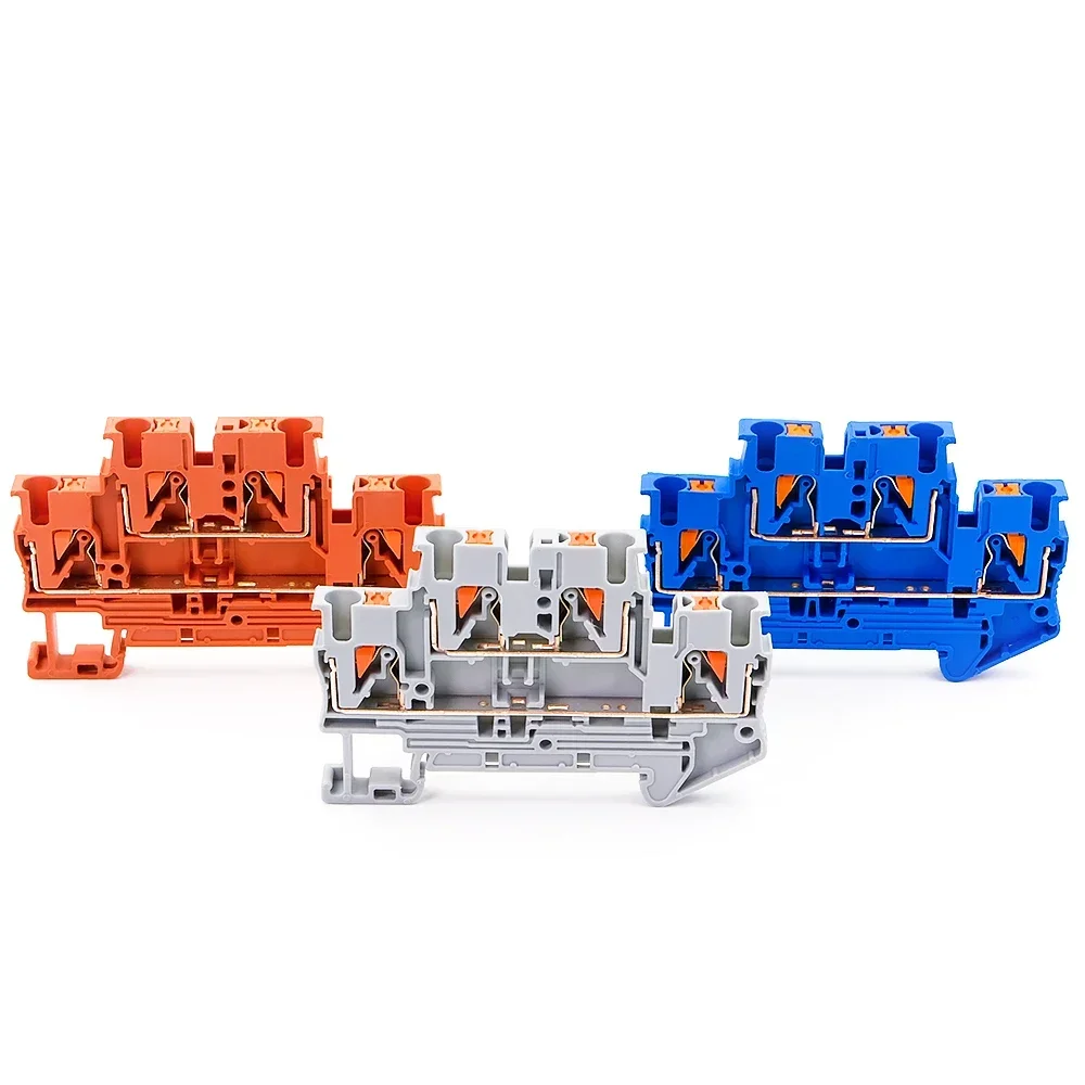 10Pcs Din Rail Terminal Block PTTB-2.5 Electrical Connector Double Layer Spring Wiring Connection Wire Conductor Screwless Type