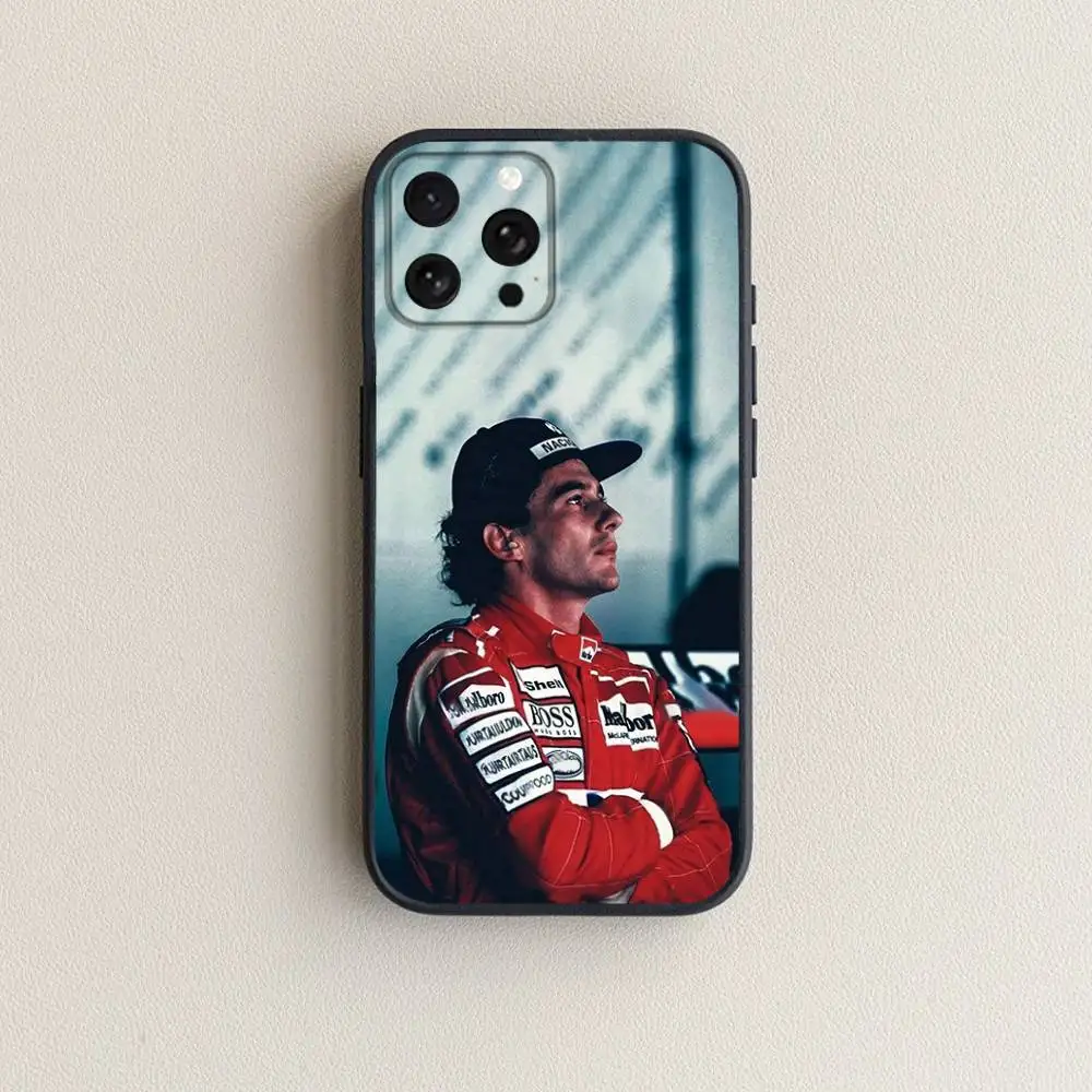 A-Ayrtons Senna racing driver Capa de telefone para iPhone 16,15,14,13,12,11 Plus,Pro Max, XS, X, XR, SE, Mini, 8,7, capa preta de silicone macio