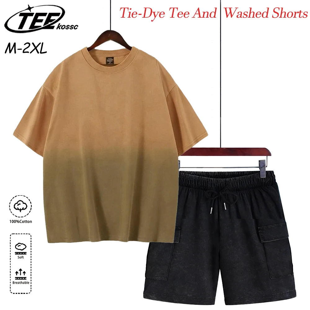 

Мужские летние повседневные футболки и шорты из хлопка с эффектом тай-дай, мягкая дышащая спортивная одежда свободного кроя с коротким рукавом для улицы и отдыха