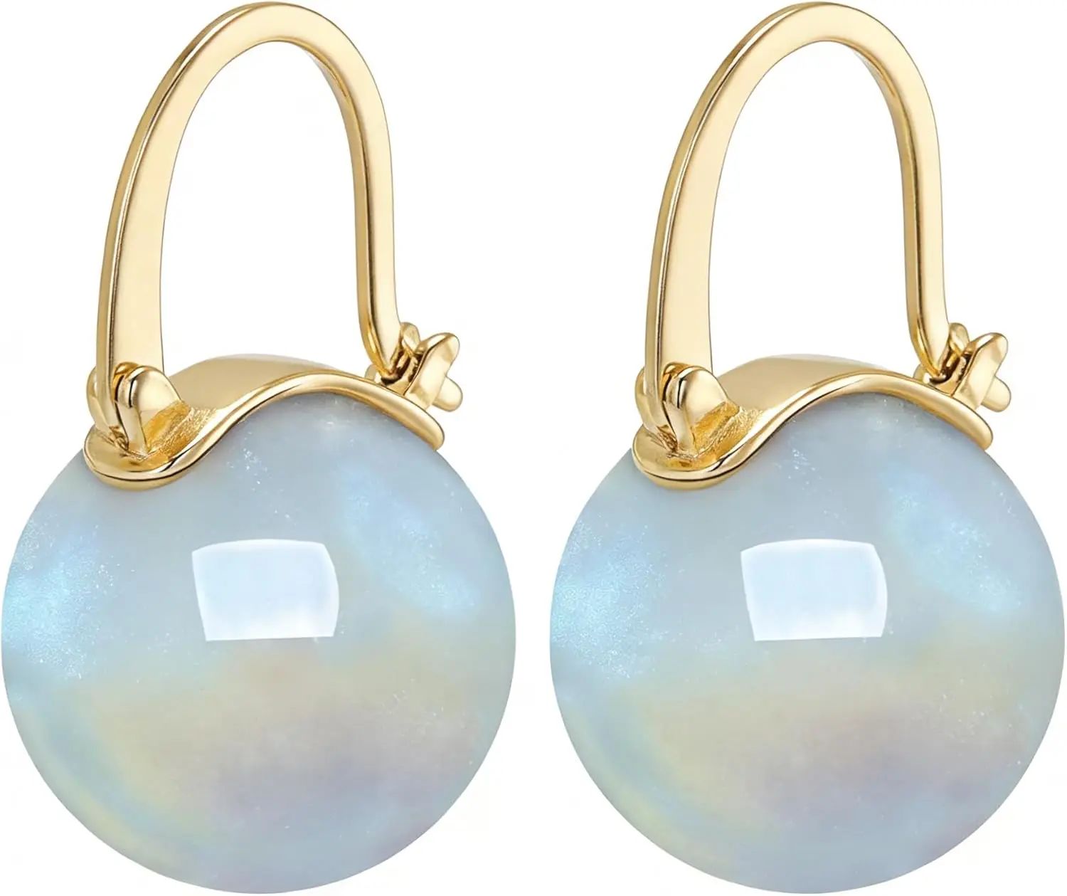 

Big 14mm Simulated Shell Pearl Drop Earrings 18K Gold Plated Leverback Dangle Hypoallergenic for Women
