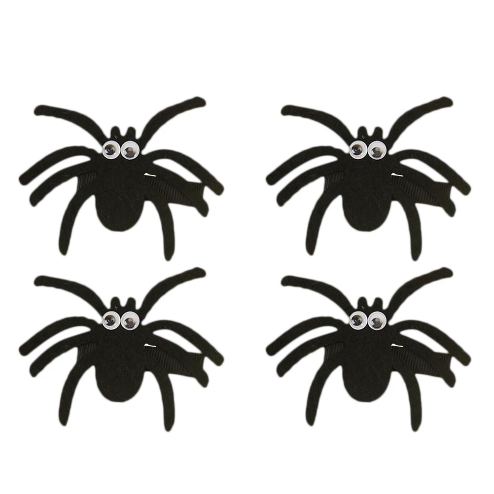 

4 pcs Halloween Kids Black Child Hair Clips For Kids Durable Fabric Hairstyle Spider Hair Clips Accessories Gift