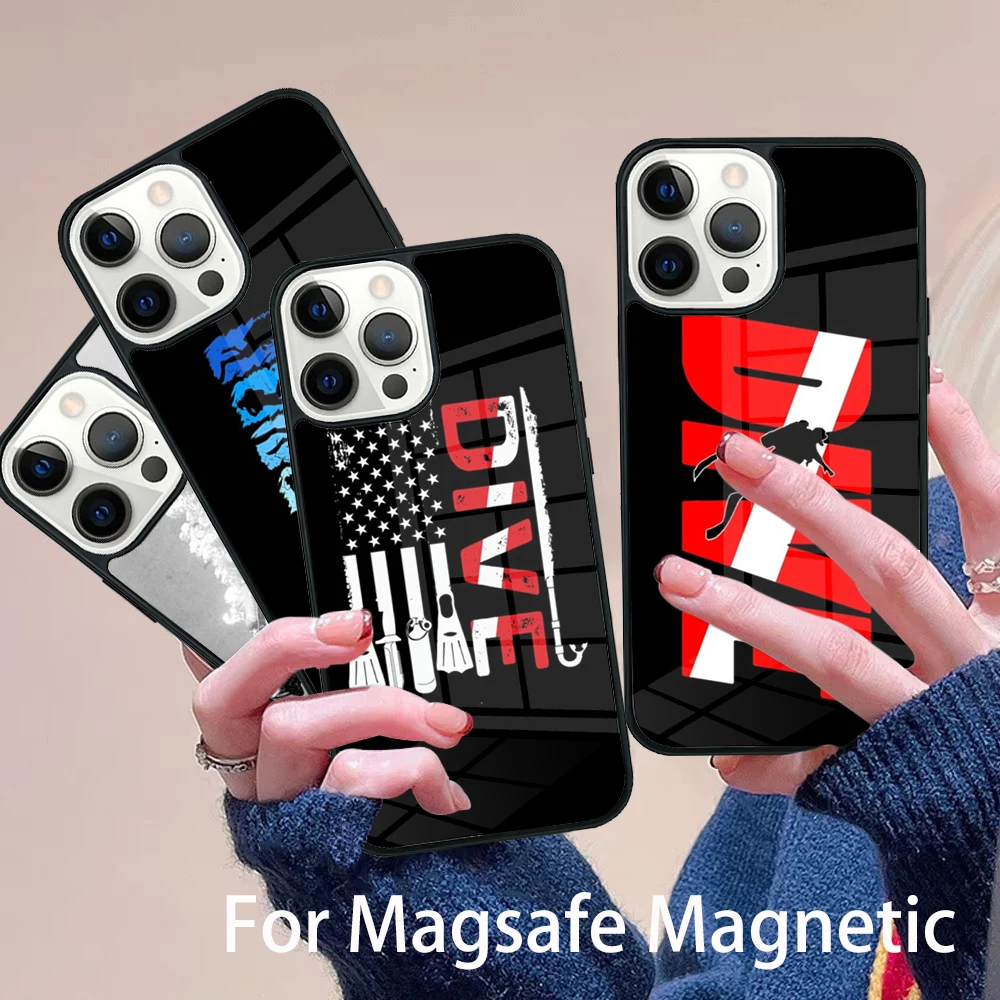 

Scuba Diver Underwater Diving Phone Case Magesafe Magnetic Wireless Charge Cover For IPhone 16 11 12 13 14 15 Pro Max Plus Mini