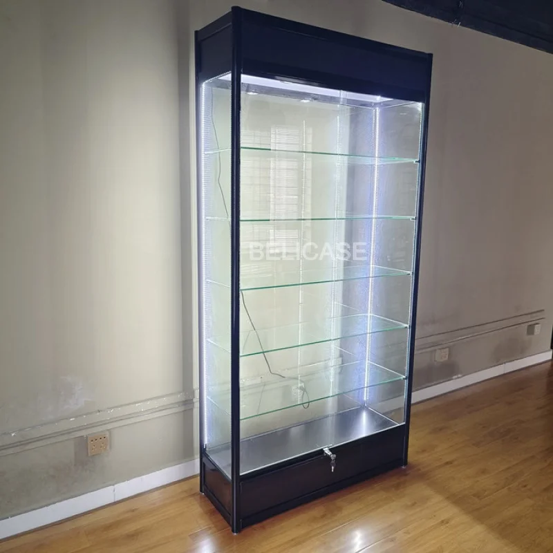 custom，Factory Price Wall Glass LED Display Cabinet Showcases Aluminum Smoking Shop Vitrines Showcases with Lock