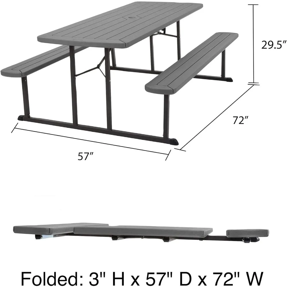 Outdoor Living 6 Ft. Folding Blow Mold Table Camping Dark Wood Grain With Gray Legs Picnic Table Dining Tables Desk Supplies