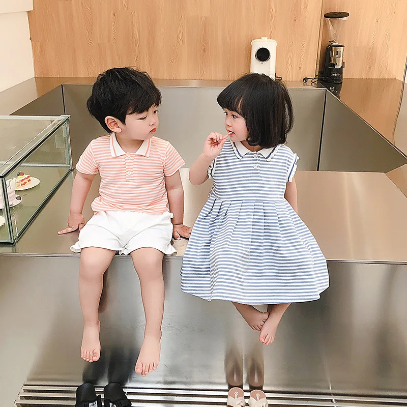 Kids Summer Clothes For Brother And Sister Matching Outfits 2022 Baby Boy Top And Short Two Piece Sets Toddler Girl Cotton Dress