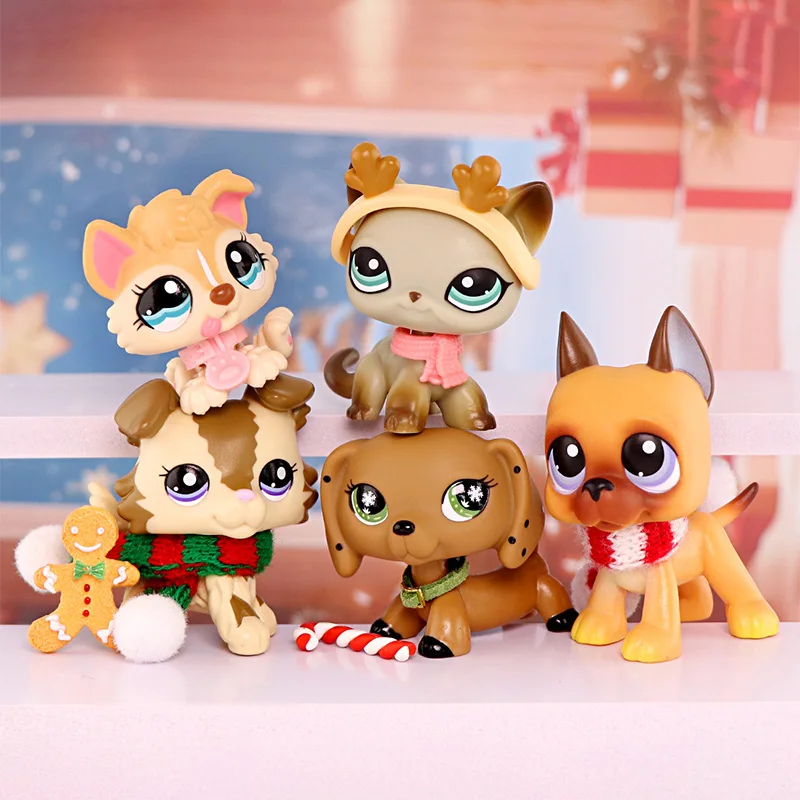 

5Pcs LPS Mini Pet Shop Dachshund Shorthair Cat Husky Puppy Great Dane Collie Children's Bobble Head Toys Christmas Gifts