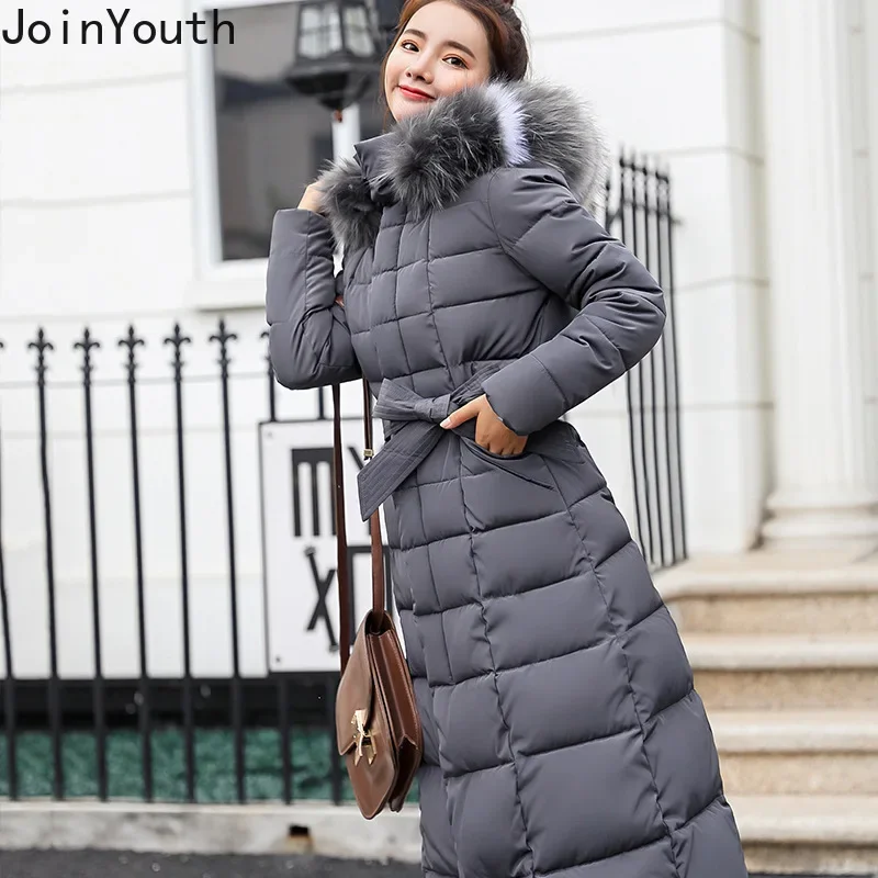 2024 Winter Clothing Women Parkas Hooded Slin Fit Zipper Jackets Thicked Warm Outwear Fashion Bandage Korean Long Coats Y2k Tops