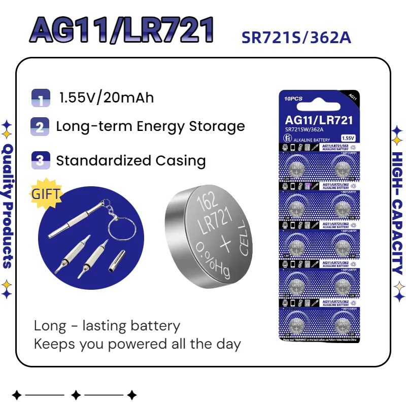 top2-100PCS 1.55V AG11 LR721 20mAh Lithium Button Cell SG11 LR58 SR58 162 361 362 LR721 SR721 SR720 L721F Coin Cell for Watch To