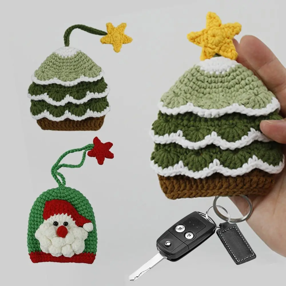 Fashion Key Ring Car Key Bag Christmas Tree Santa Claus Xmas Gift Car Key Protective Cover Handmade Weaving Bag Pendant