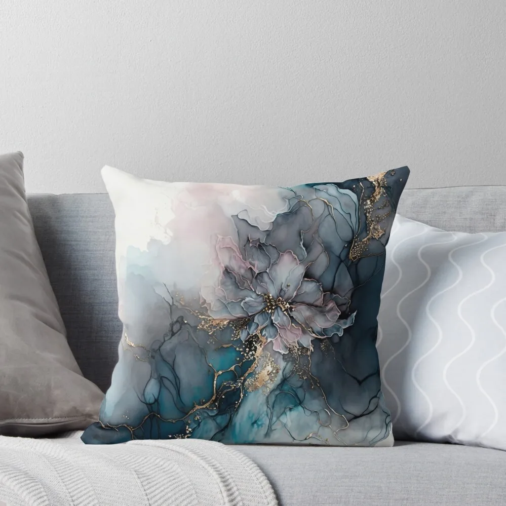 Rose and Blue Melody - Abstract Alcohol Ink Resin Art Throw Pillow Cushions pillow