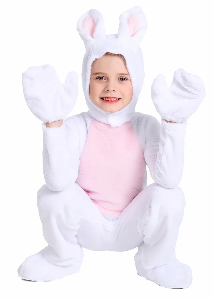 

Cute White Bunny Plush Costume Kids Animal Onesie Rabbit Clothes for Easter Halloween Children's Outfit Set