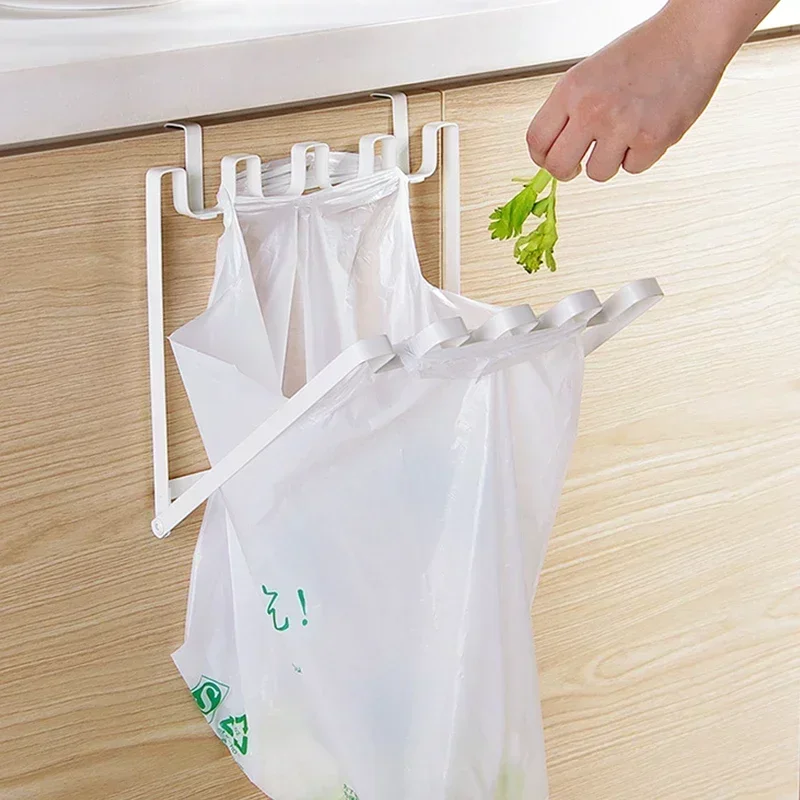 Foldable Garbage Bag Hanging Rack Kitchen Rubbish Holder Cupboard Over Door Storage Shelf Kitchen Accessories Trash Bag Holder