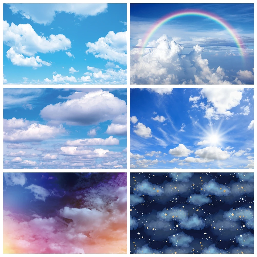 

Blue Sky Cloudy Backdrop for Photography White Cloud Rainbow Twinkle Star Baby Birthday Newborn Portrait Photo Background Studio