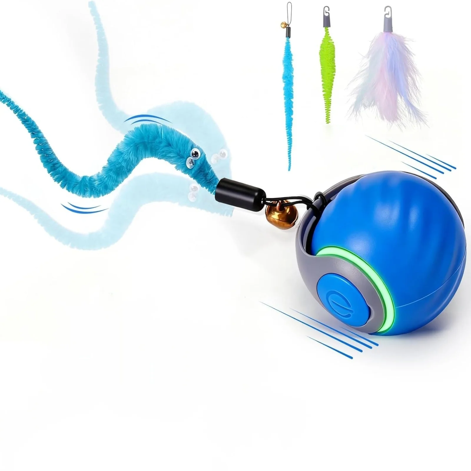 Interactive Cat Teasing Ball with 3 Interchangeable Heads Durable Anti-Bite ABS Shell for Indoor Exercise
