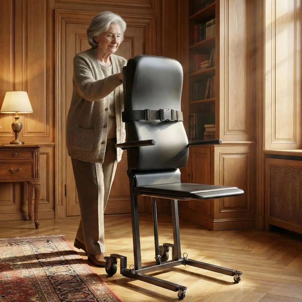 

Electric Floor Lift Chair with 4 Wheels, Portable Rolling Chair for Home Transfer, UltraLow Profile Design, Ergonomic Backrest,