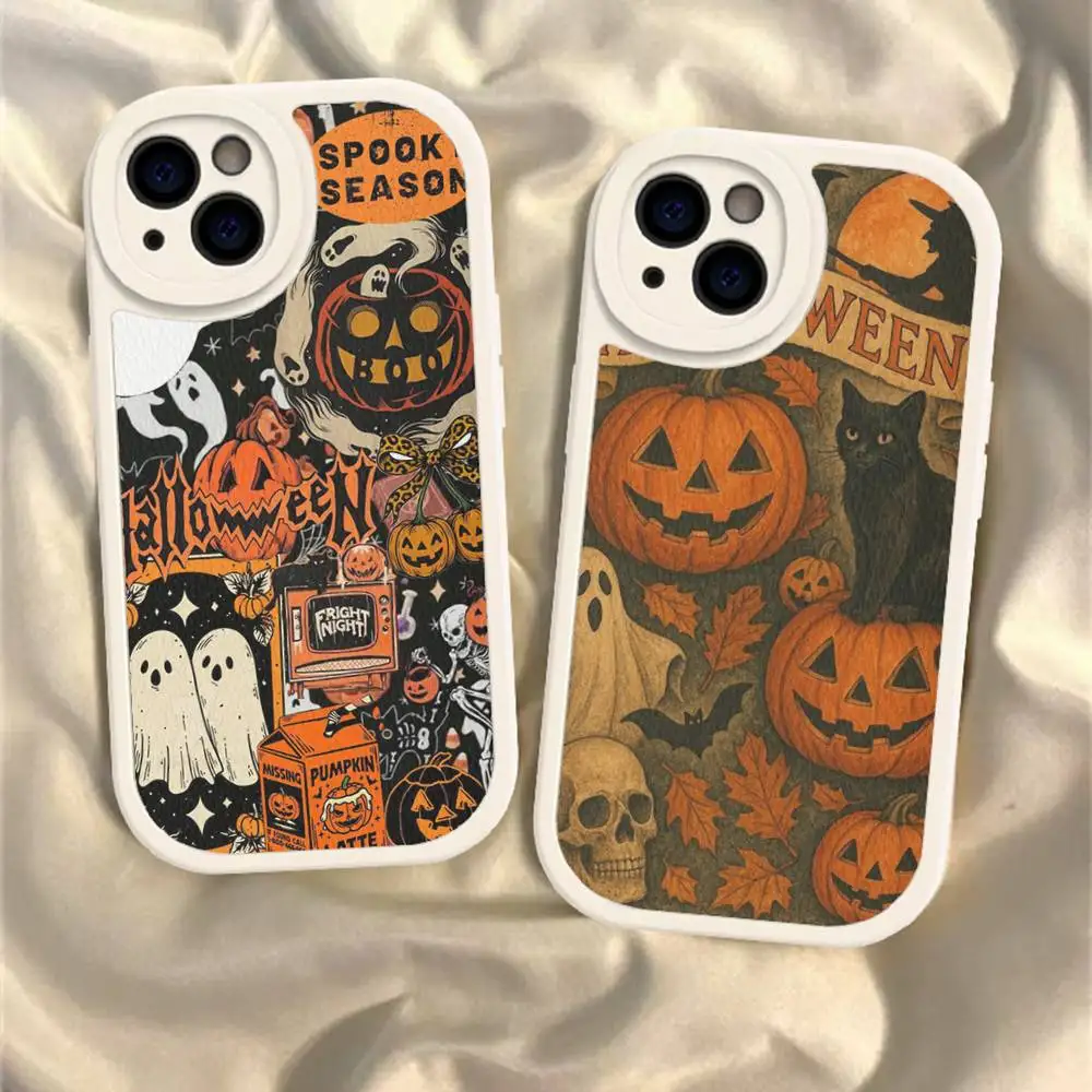 Halloween Pumpkins Witches Horror Art Phone Case For IPhone 16 15 14 13 Pro Max 11 12 Plus Leather Silicone Cover