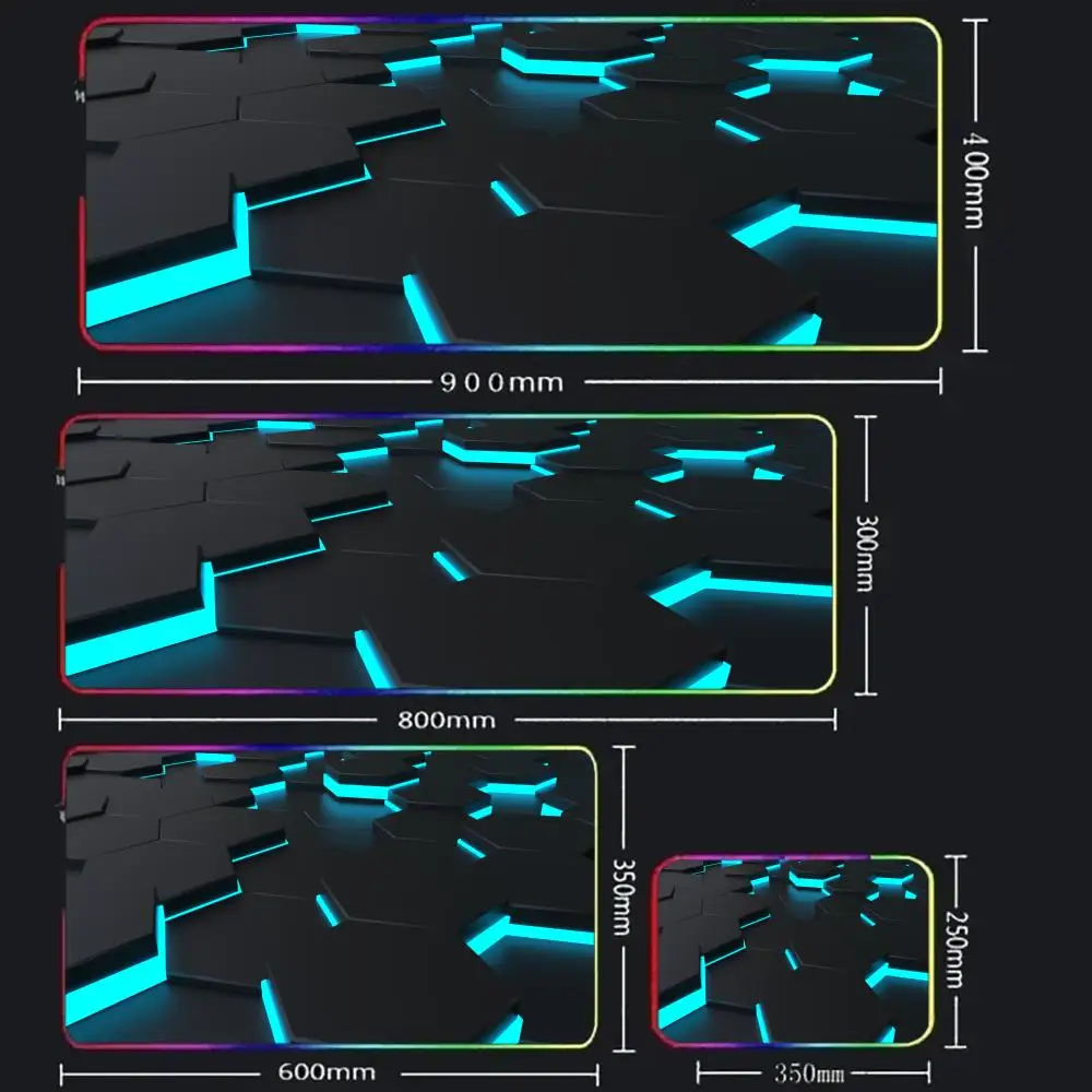 3D Hexagon Mouse Pad Large RGB Gaming Mousepads LED Light Locked Edges Game Accessories Table Pads PC Keyboard Mat XXL 90x40cm