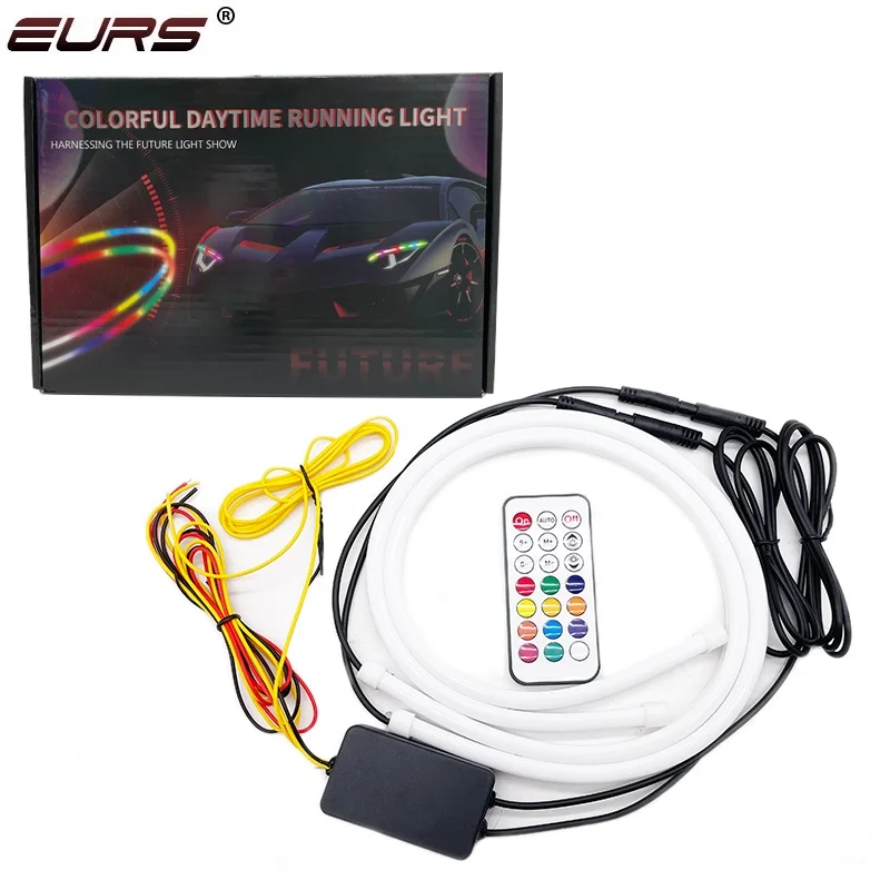 2 Stuks 30Cm 45Cm 60Cm Rgb Stromende Drl Led Strip Richtingaanwijzer Lamp App Remote Muti Mode Led Dagrijverlichting Voor Auto Koplamp