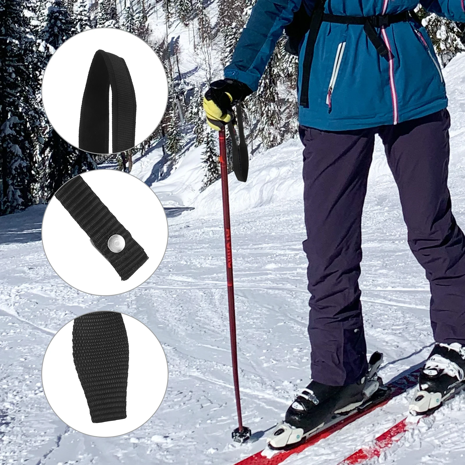 

Ski Pole Wristband Black Nylon Protective Belt Adjustable Cane Strap Trekking Stick Strap Outdoor Sports Walking Stick Wristband