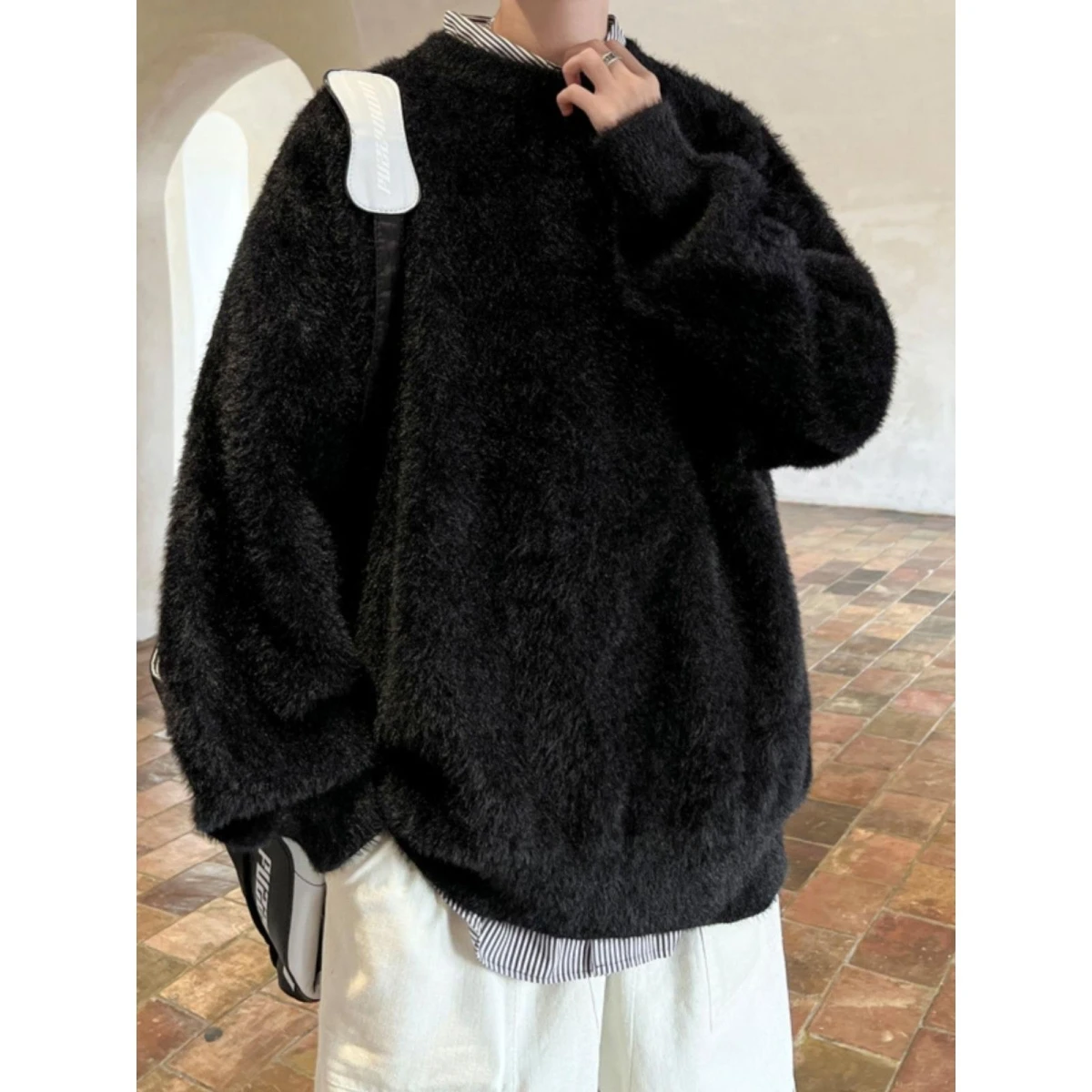 Männer Casual Lose Gestrickte Pullover Weiche Gemütliche Faul Sle Herbst Winter Neue Ankunft Japanischen Retro High-End-Gefühl lose Fit