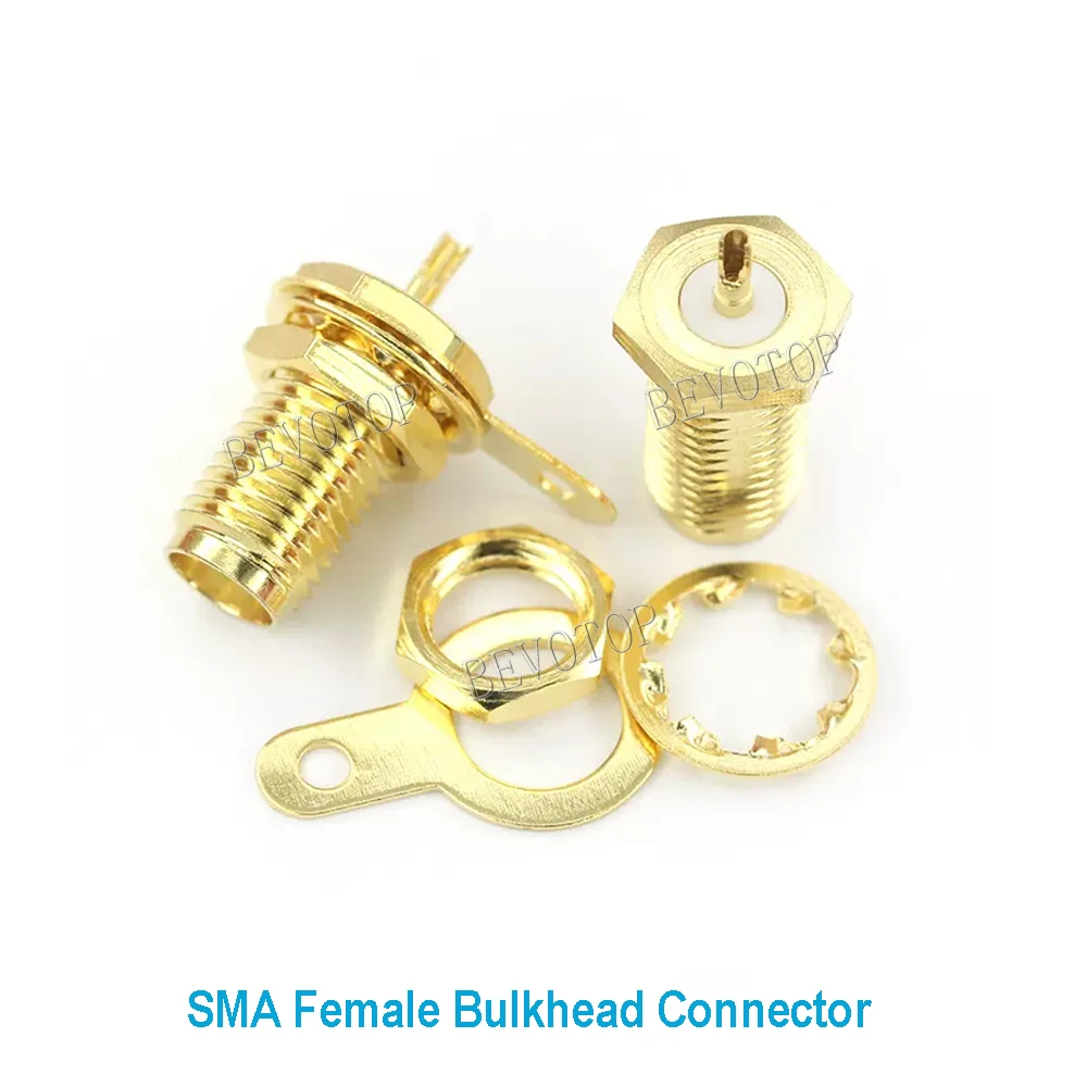 10PCS/lot NEW SMA Female Jack Nut Bulkhead with Handle Gold Plated SMA Soldering RF Connector for RF1.13 Cable BEVOTOP