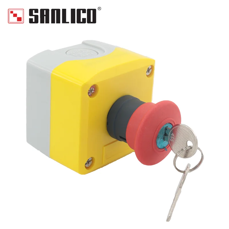 Waterproof Emergency Stop Mushroom Key Lock Push Button Switch Control Box Station LA68H SAL XALK184FD K188 Latching Key Release