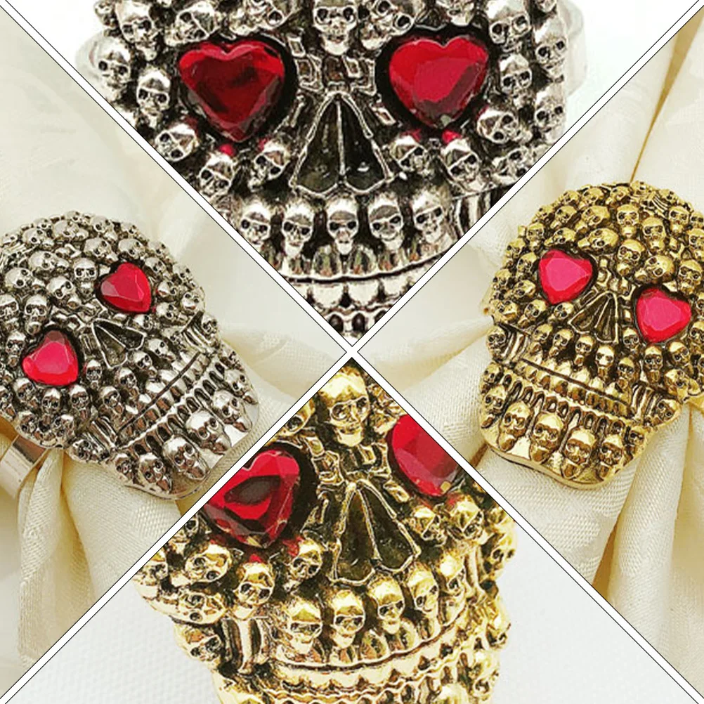 

2Pcs Skull Napkin Rings Metal Buckle Halloween Dinner Party Table Decoration Napkin Holder Halloween Decorative Buckle