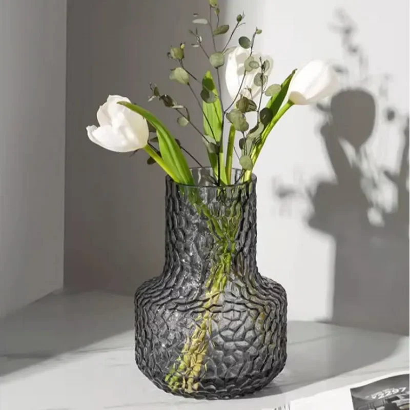 for Simple Hammer Glass Vase Transparent Water Flower Arrangement Light Luxury Home Decor Living Room Ornament High End