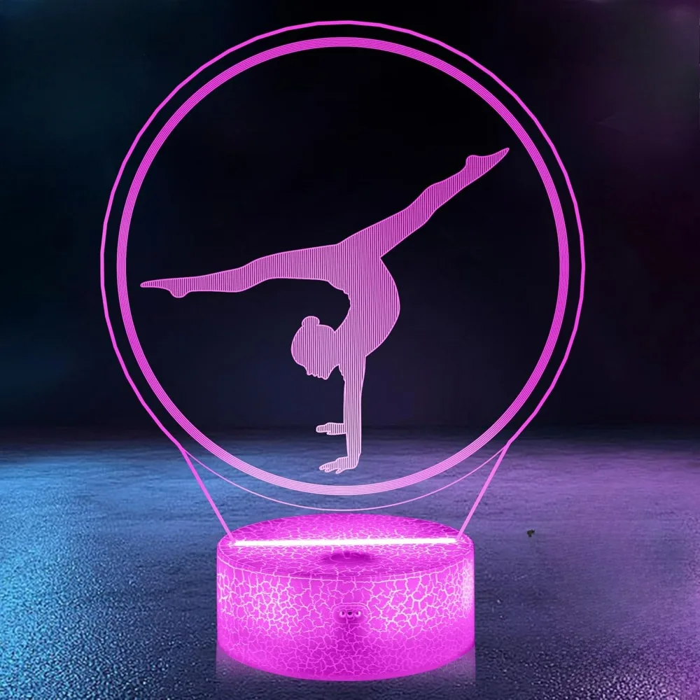 Gymnastics Yoga 3D Illusion Night Light 7 Colors Change Home Decor LED Bedside Desk Lamp Christmas Birthday Gift for Girls Kids