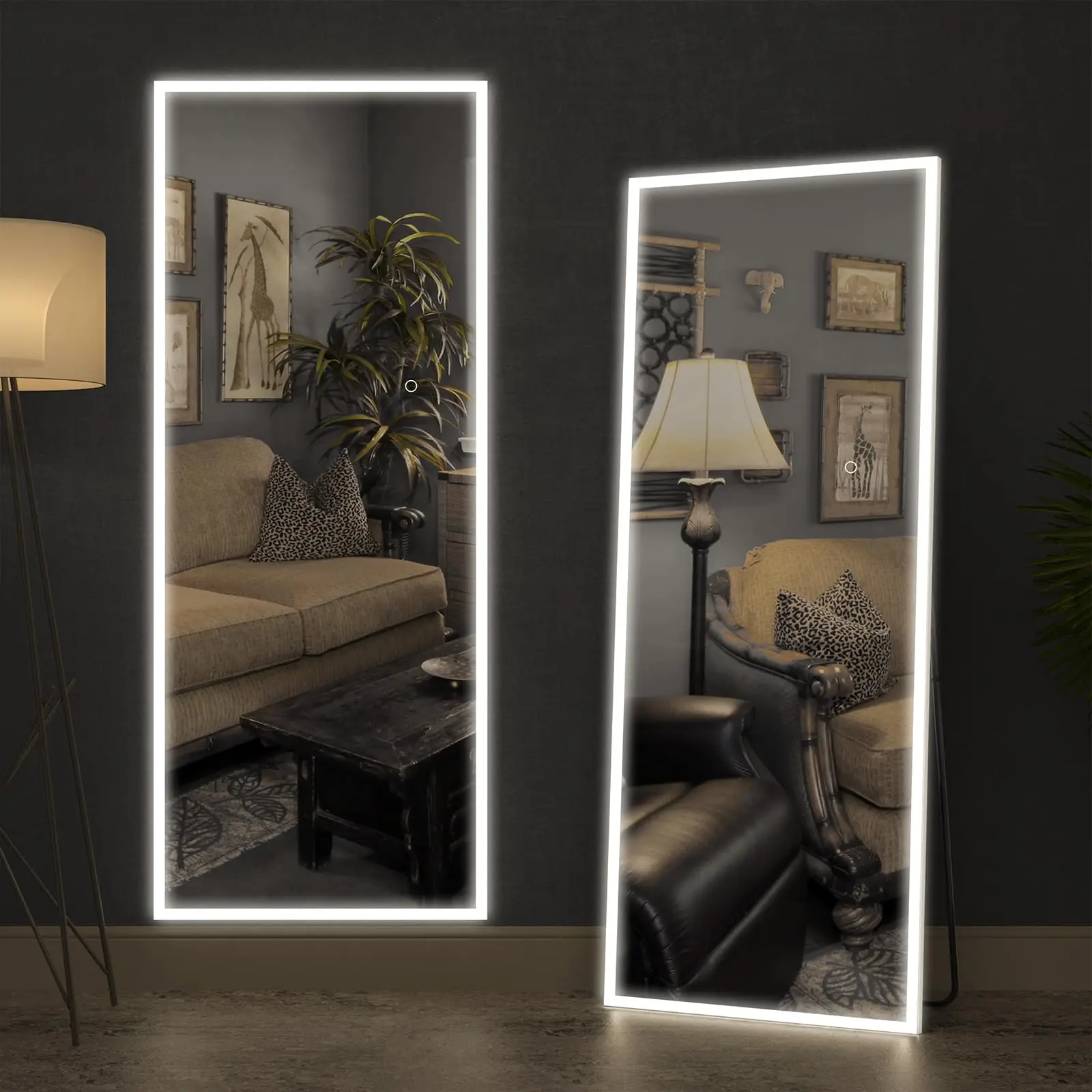 63 x 20 Inch Full Length Mirror with LED Lights, Free Standing Floor Mirror, Wall Mounted Mirror, White with Stand