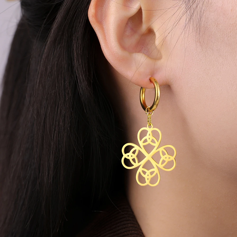 Dawapara Lucky Four Leaf Clover Women Earrings Irish Knot Shamrock Charm Stainless Steel Jewelry Valentine's Day Gift - view 2