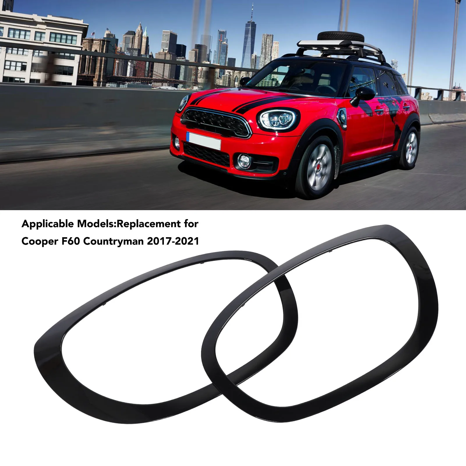 

1 Pair Car Headlight Trim Ring 51138739351 Black Headlight Trim Ring Bezel Replacement for Cooper F60 Countryman 2017 to 2021