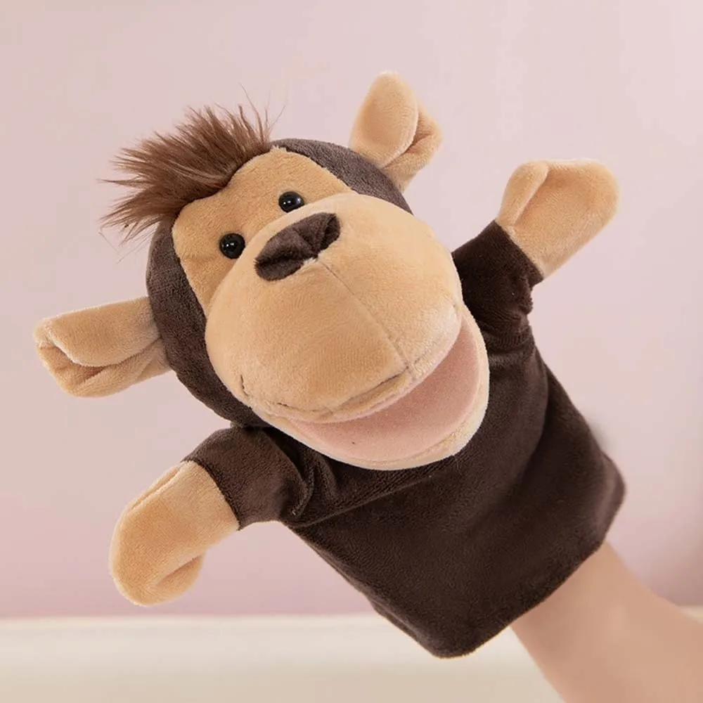 Presentes do miúdo animal de pelúcia fantoche de mão interativo dos desenhos animados boneca de mão de pelúcia bonito macaco mão fantoches de dedo pai-filho