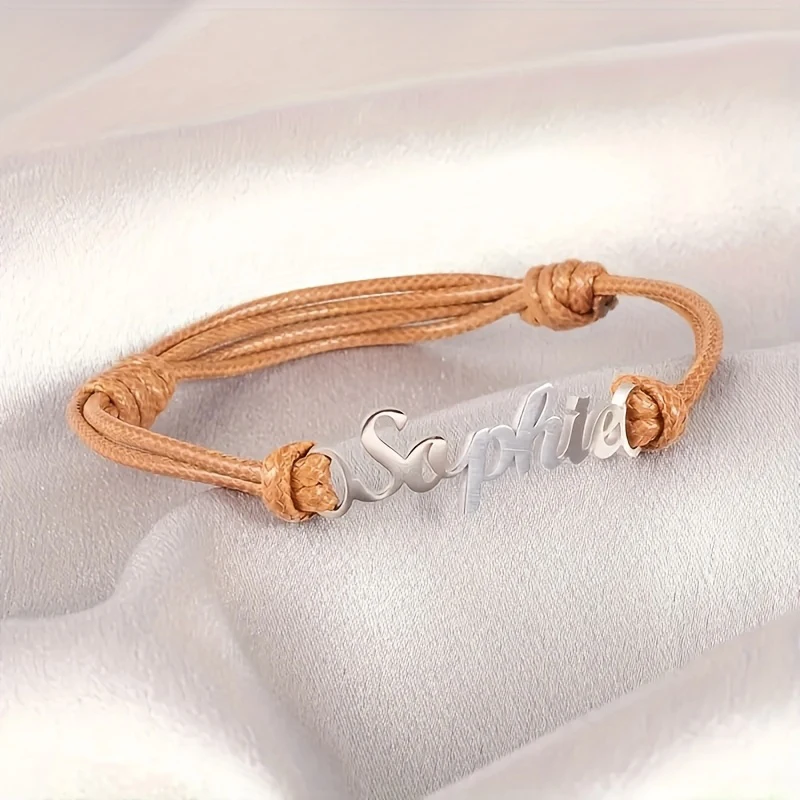 Personalized Customized Name Bracelet Stainles Steel Women Leather Rope Adjustable Couple Bangle Valentine's Day Custom Jewelry