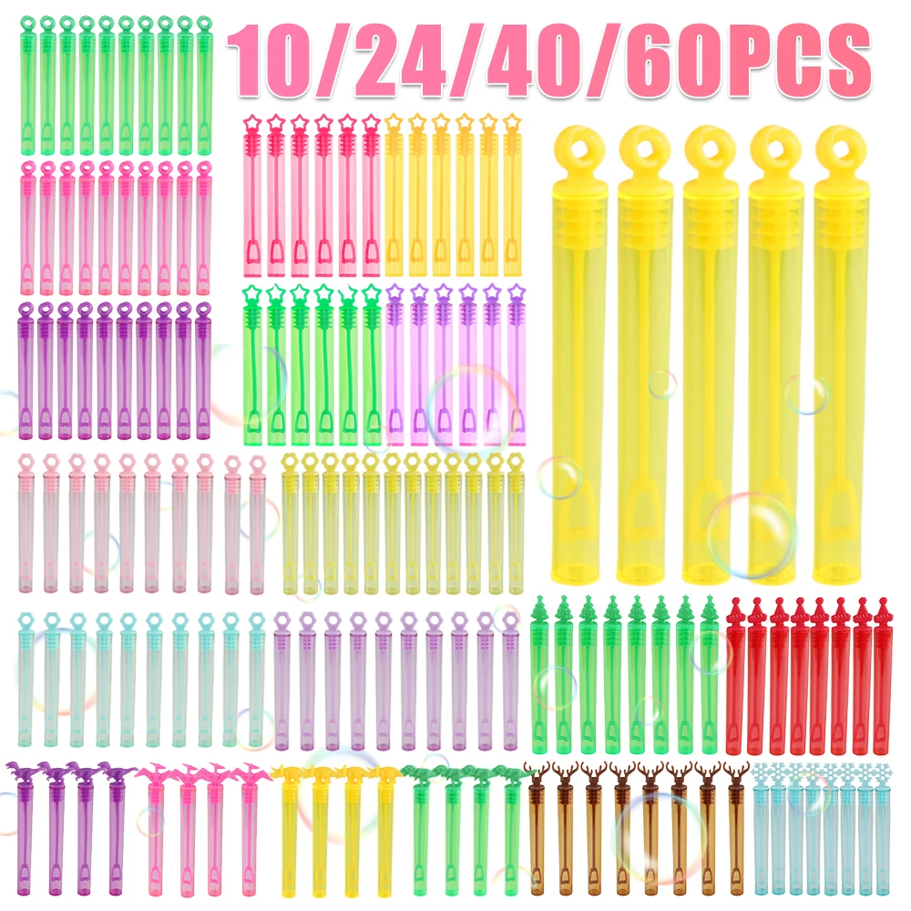 Varita de burbujas de jabón al aire libre para niños, botellas de tubo, juguetes para el hogar, decoración de boda, pompón para niños, 10-60 piezas