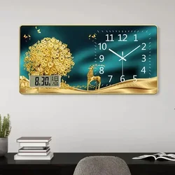 Calendar Wall Clock Crystal Porcelain Painting Modern Clocks Wall Home Decor Luxury Art Hanging Watch Living Room Decoration