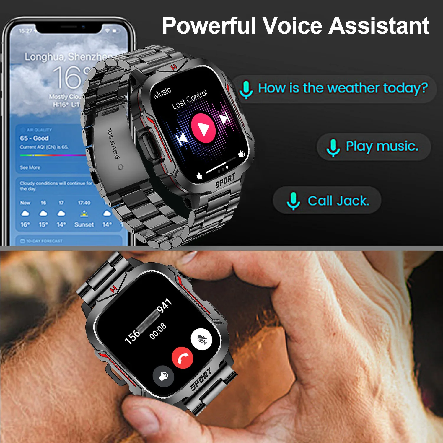 ساعة ذكية بمصباح يدوي قوي للرجال/النساء، شاشة تعقب للياقة البدنية بشاشة 1.96 بوصة مع مساعد صوت AI/مكالمات بلوتوث/100+رياضة #5