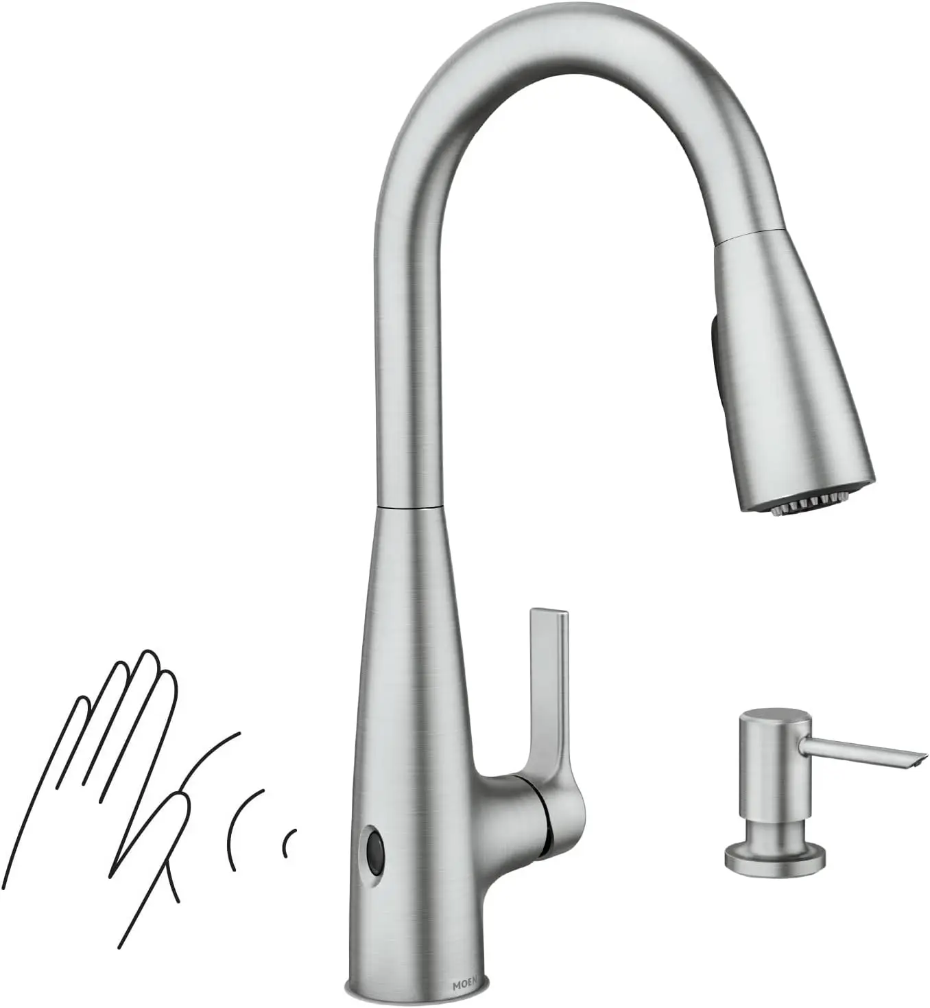 Stainless Touchless Single-Handle Pull-Down Sprayer Kitchen Faucet with Soap Dispenser Features Power Clean for a Faster Wash