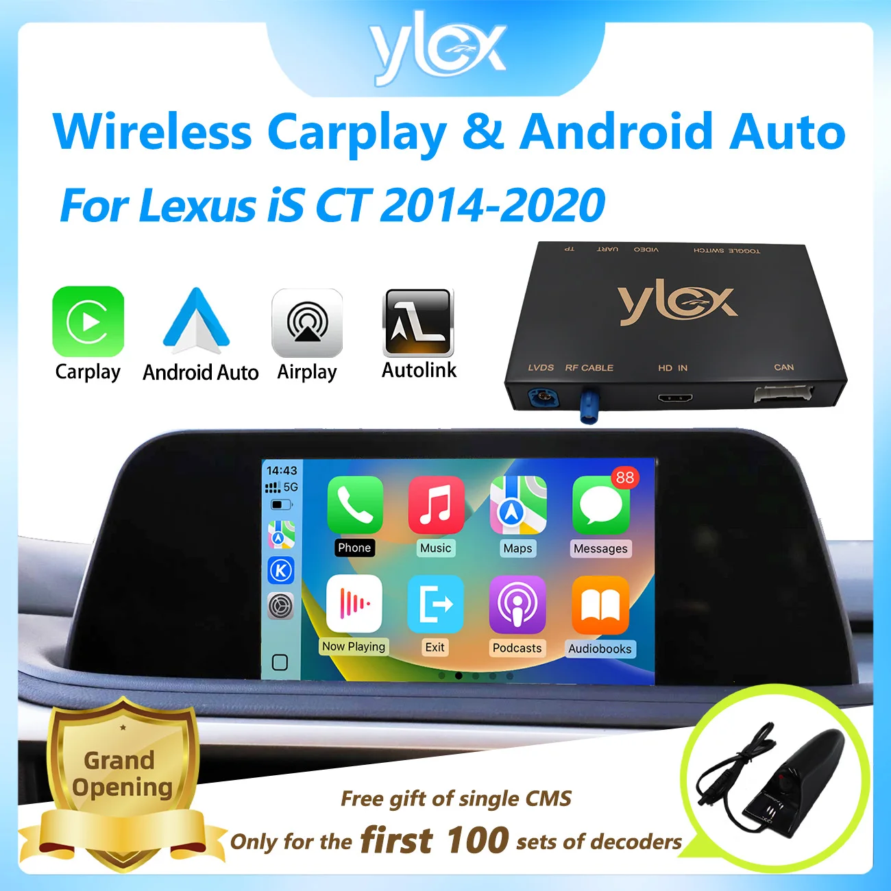 وحدة CarPlay اللاسلكية لكزس IS CT 2014-2020 لوحة اللمس الصغيرة أو عصا التحكم مع أندرويد Auto AirPlay Car Play CMS Support YT #1