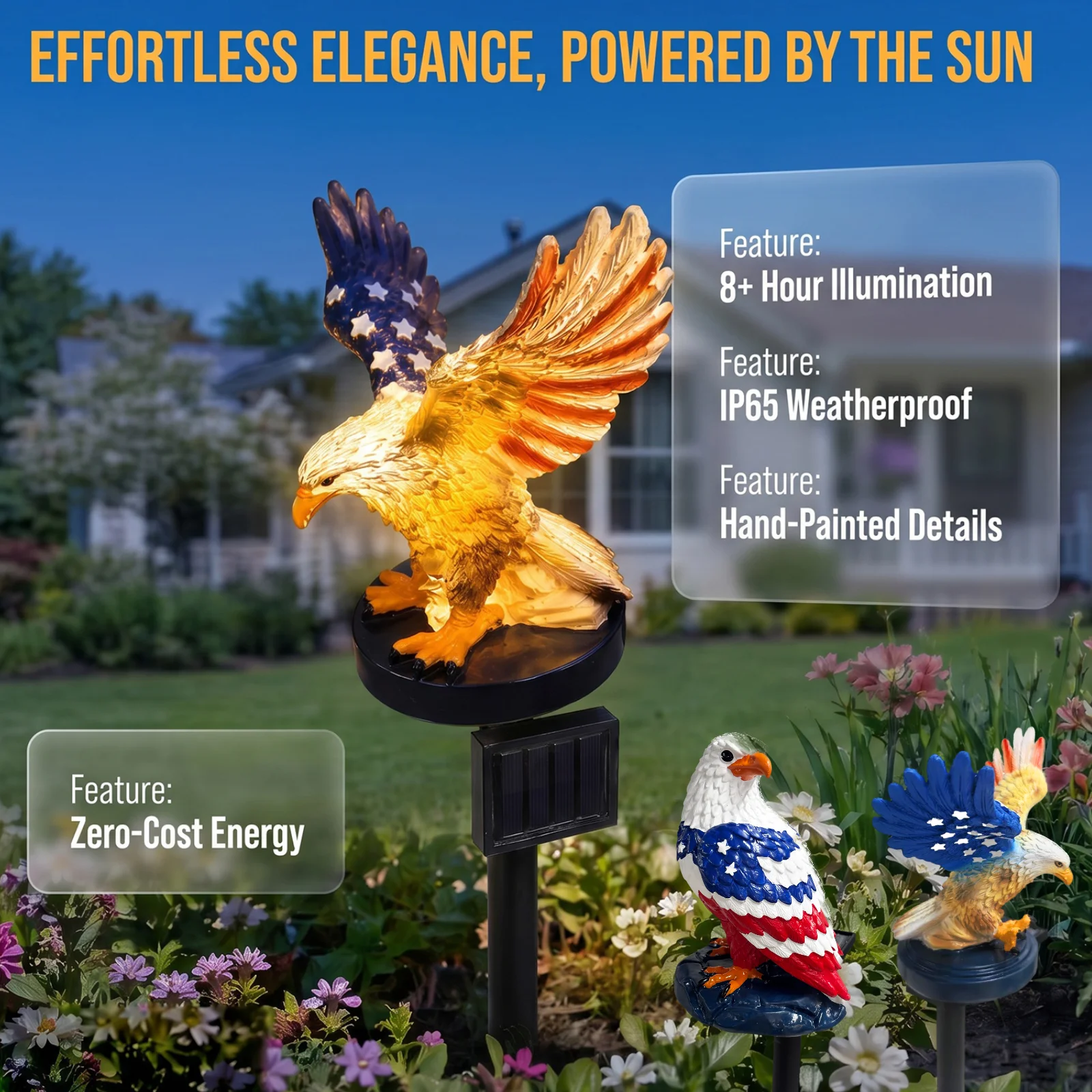Eagle Solar Lights Waterproof Decorative American Bald Eagle Solar Garden Lights 4th of July Figurine Stake Lights for Yard Lawn