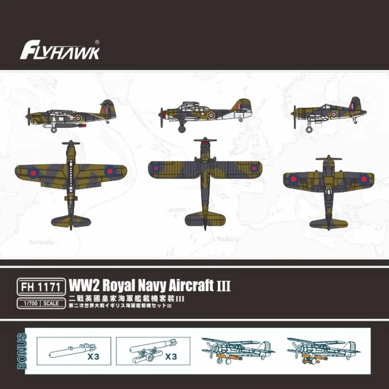 Flyhawk Plastic Assembled Ship Model Kit FH1171 1/700 WWII Royal Navy Aircraft III