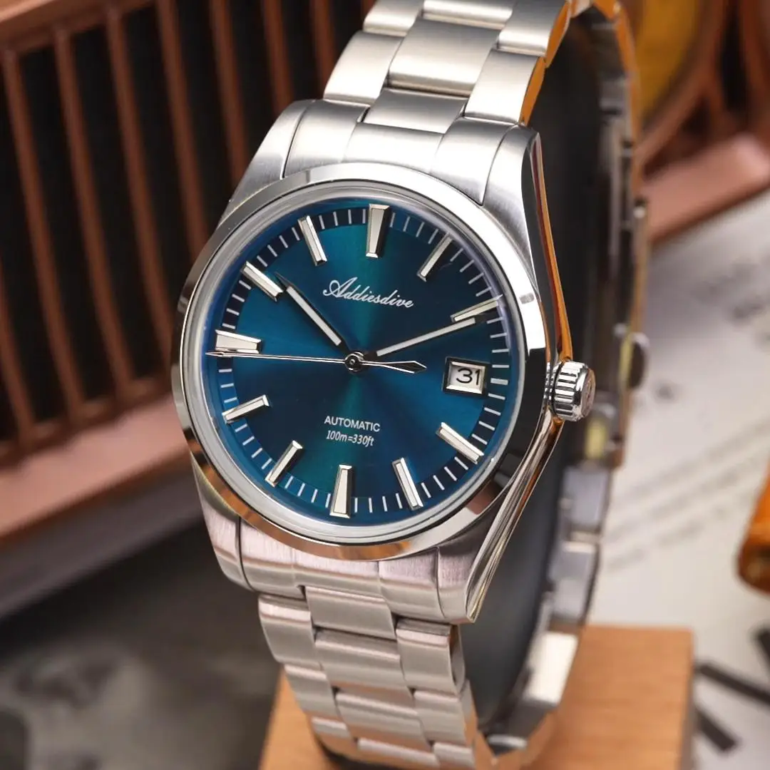 

ADDIESDIVE NEW AD2077 Men Mechanical Wristwatches Sunburst Dial AR Coated Coated Dome Glass Waterproof Luxury Automatic Watches