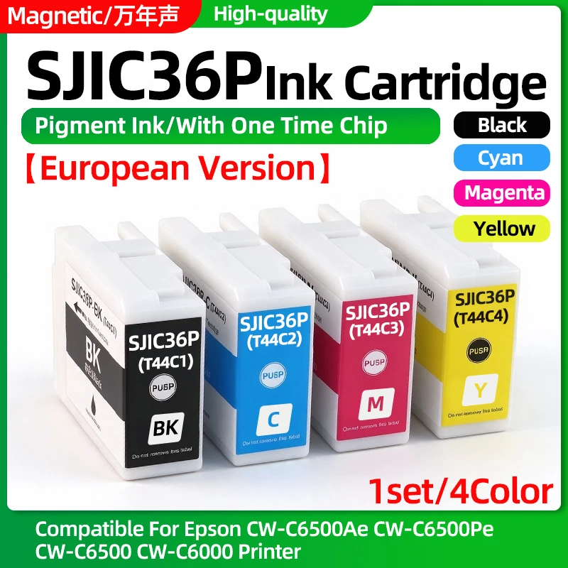 4Color/1set T44C1 T44C2 T44C3 T44C4 Pigment Ink Cartridge Compatible for Epson CW-C6500AE 6500PE CW-C6500 CW-C6000 Label Printer