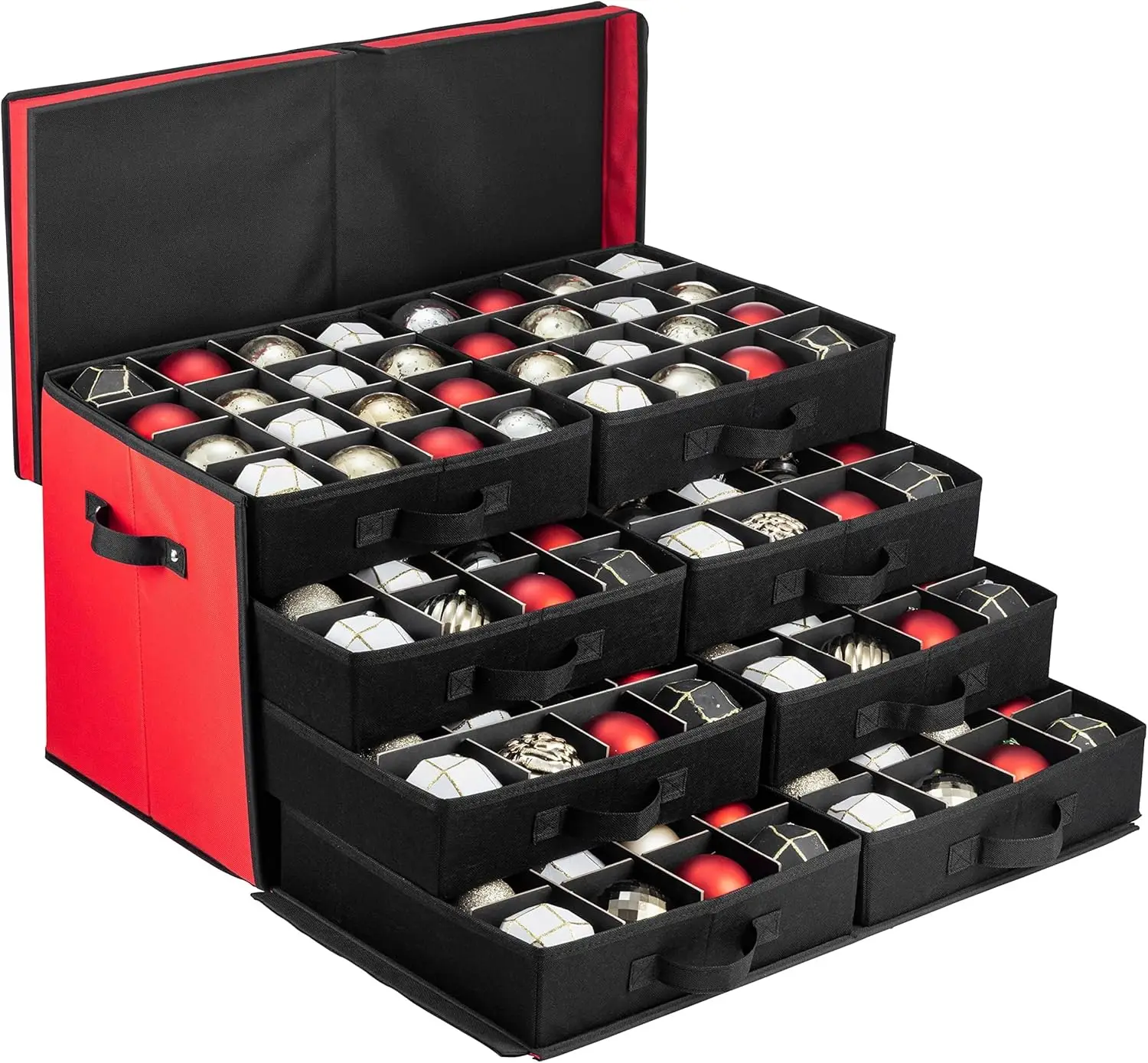 

Christmas Ornament Storage Box with Drawer Trays, Holds 128 3" Ornaments, Tear-Proof Oxford Fabric, Durable Red Organizer