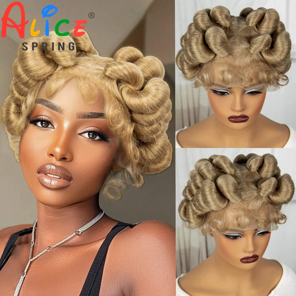 613# Blonde Handmade Bantu Braided Wigs with Baby Hair Short Cute Synthetic Full Lace Knotless Braided Lace Wig For Black Women