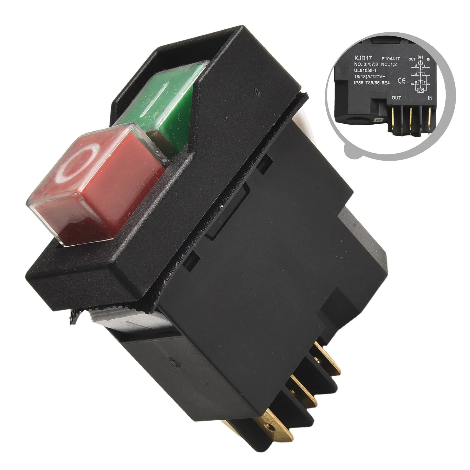 127V Pushbutton KJD17 Switch Wet Or Damp Environments Color: Black Easy Installation Pushbutton Switch 6 Pins Terminals